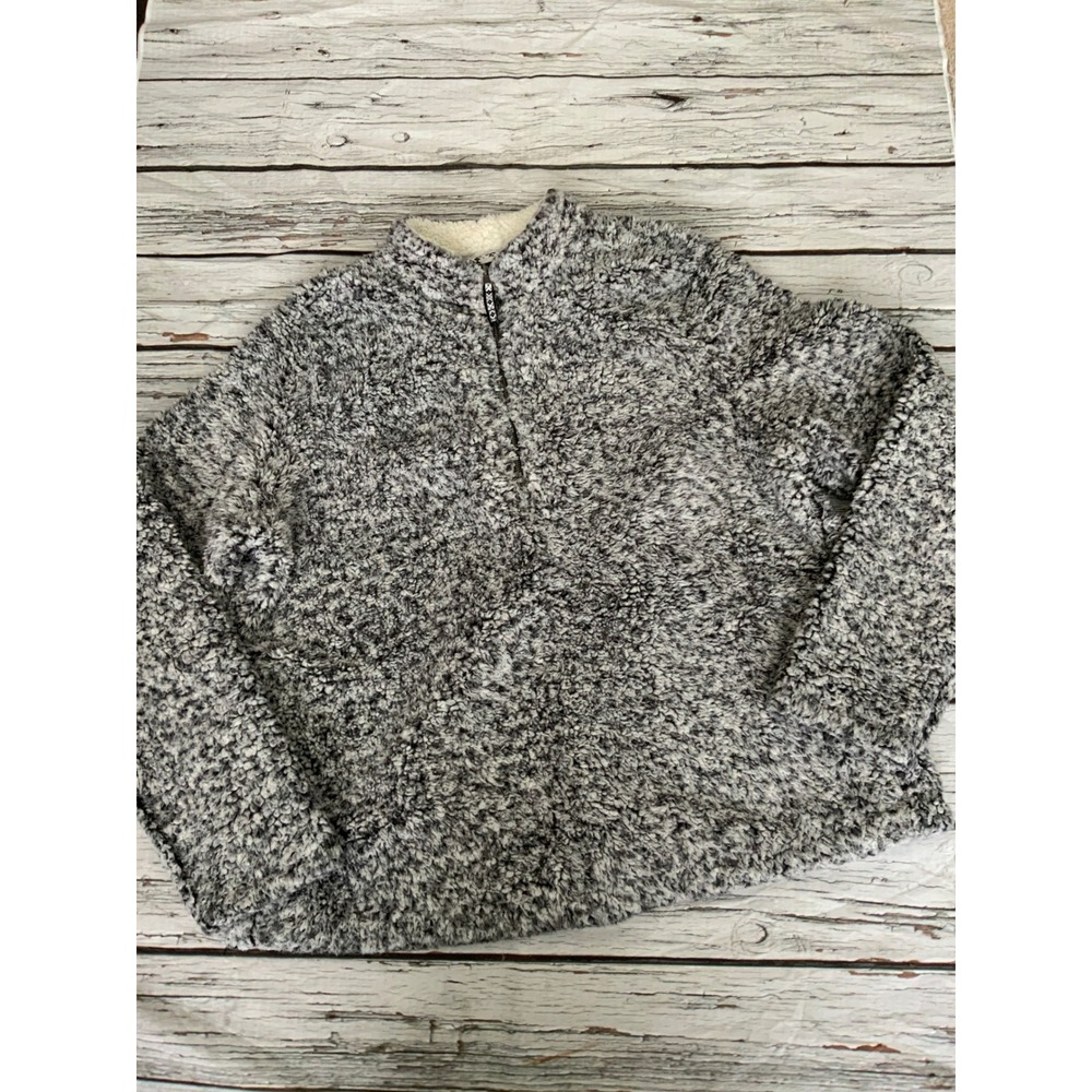 Time and Tru Sherpa Fleece Quarter Zip Pullover Gray Marled XL 16-18